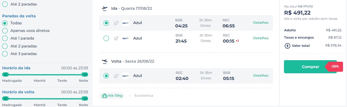 Passagens aéreas Brasília/São Paulo por R$ 350 e para Recife a R$ 578